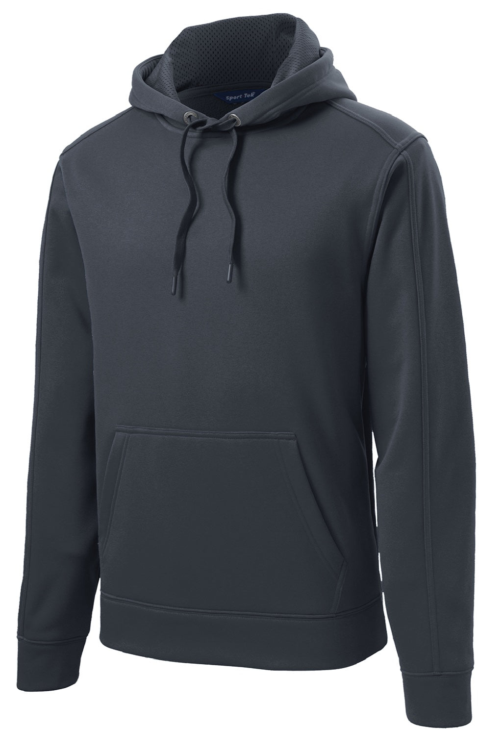 Sport-Tek ST290 Mens Repel Moisture Wicking Hooded Sweatshirt Hoodie w/ Pouch Pocket Graphite Grey Flat Front