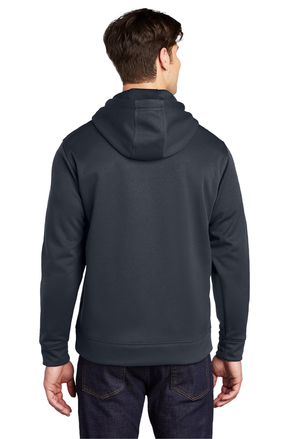 Sport-Tek ST290 Mens Repel Moisture Wicking Hooded Sweatshirt Hoodie w/ Pouch Pocket Graphite Grey Model Back