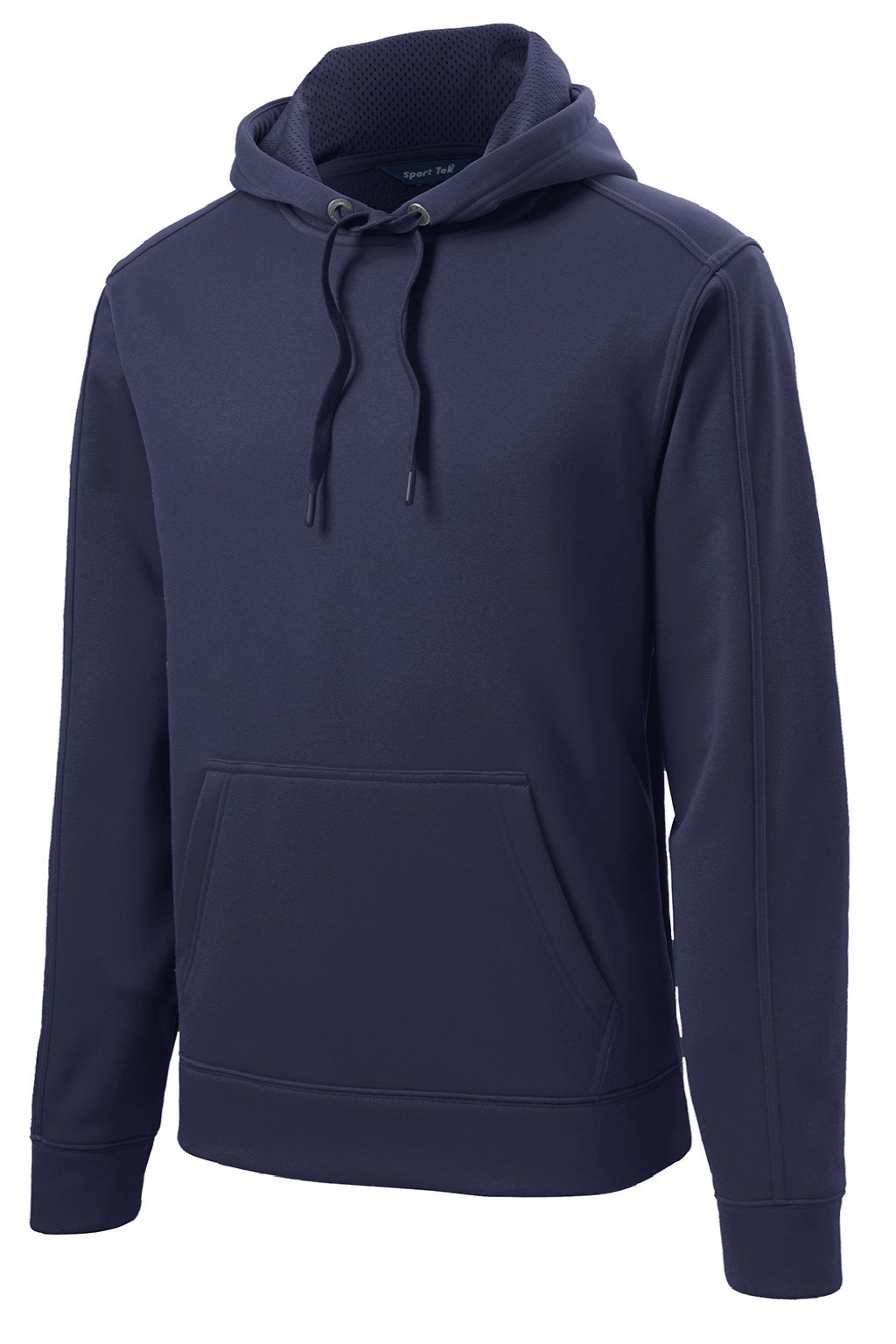 Sport-Tek ST290 Mens Repel Moisture Wicking Hooded Sweatshirt Hoodie w/ Pouch Pocket True Navy Blue Flat Front
