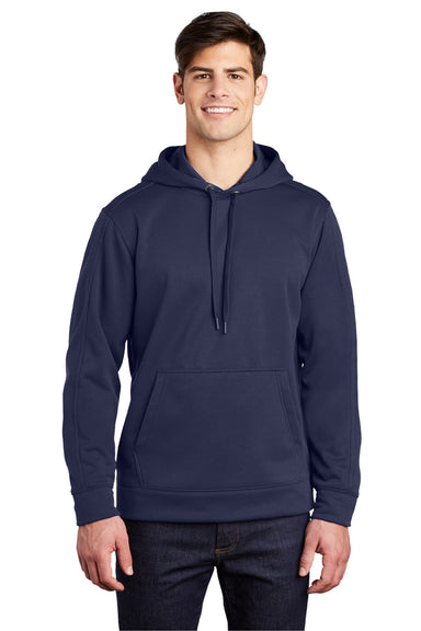 Sport-Tek ST290 Mens Repel Moisture Wicking Hooded Sweatshirt Hoodie w/ Pouch Pocket True Navy Blue Model Front