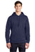 Sport-Tek ST290 Mens Repel Moisture Wicking Hooded Sweatshirt Hoodie w/ Pouch Pocket True Navy Blue Model Front