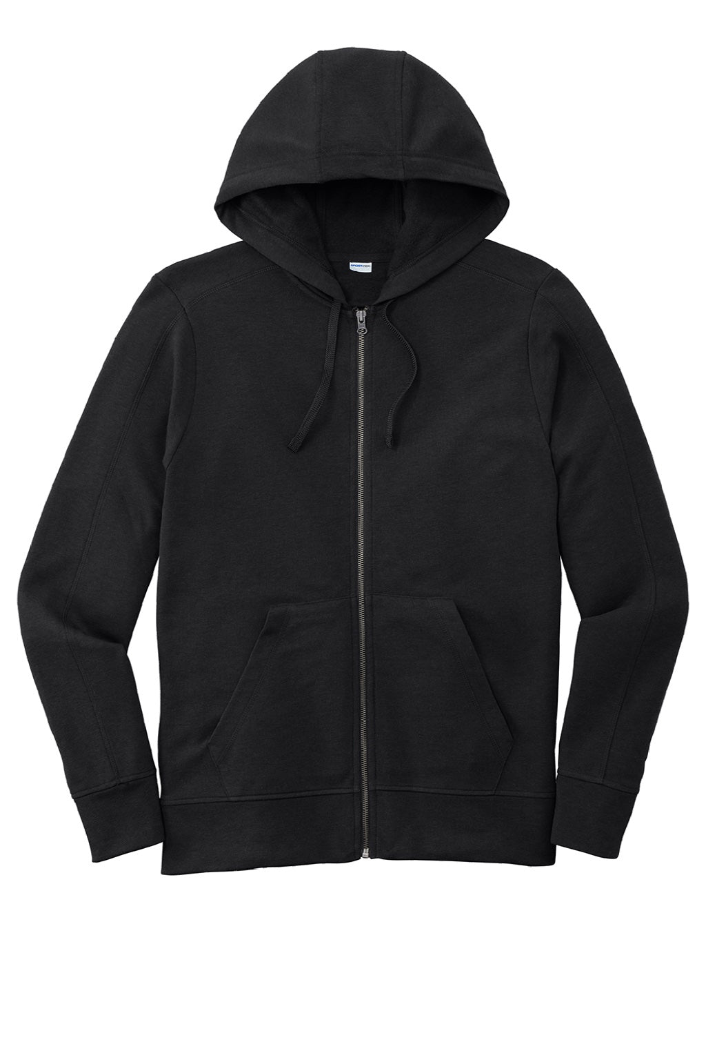 Sport-Tek ST293 Mens Moisture Wicking Fleece Full Zip Hooded Sweatshirt Hoodie w/ Pockets Black Flat Front