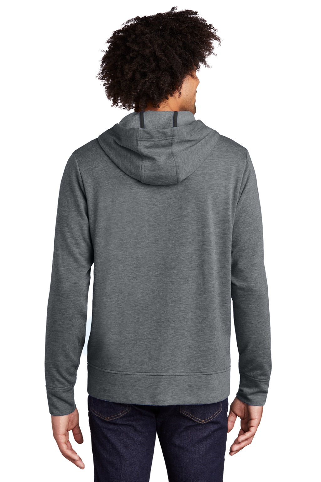 Sport-Tek ST293 Mens Moisture Wicking Fleece Full Zip Hooded Sweatshirt Hoodie w/ Pockets Heather Dark Grey Model Back