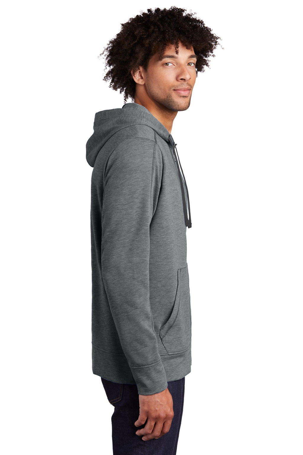 Sport-Tek ST293 Mens Moisture Wicking Fleece Full Zip Hooded Sweatshirt Hoodie w/ Pockets Heather Dark Grey Model Side