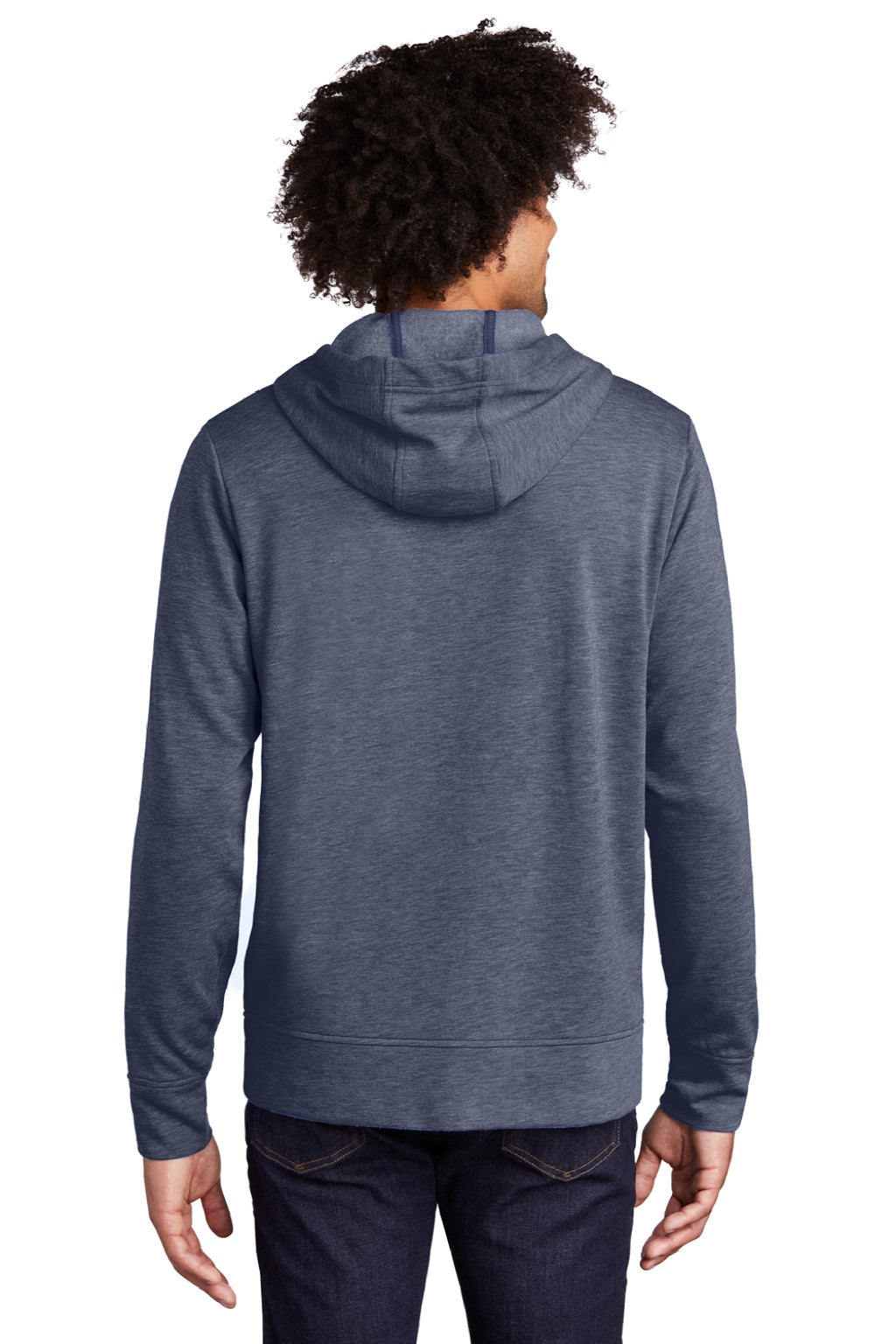 Sport-Tek ST293 Mens Moisture Wicking Fleece Full Zip Hooded Sweatshirt Hoodie w/ Pockets Heather True Navy Blue Model Back