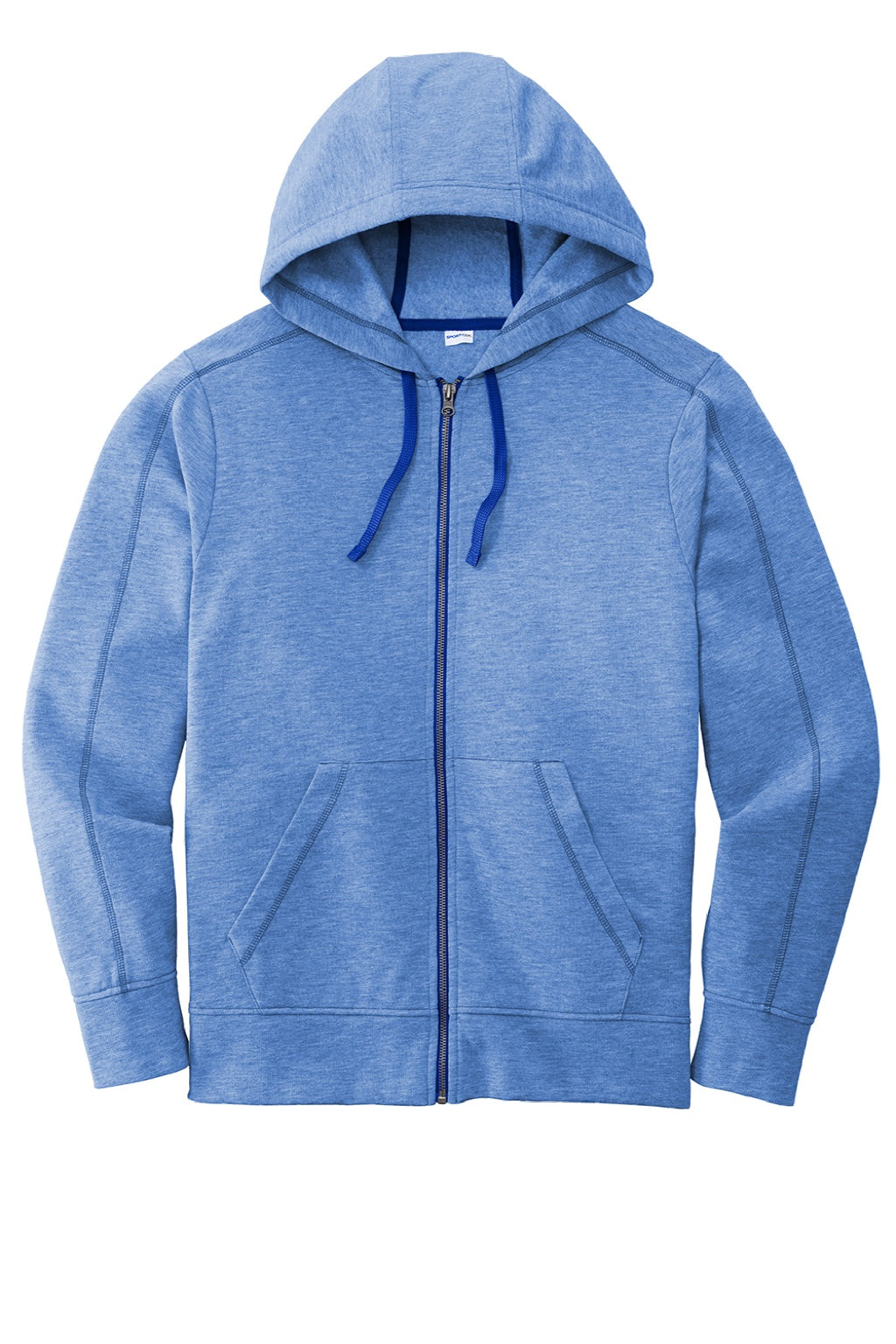 Sport-Tek ST293 Mens Moisture Wicking Fleece Full Zip Hooded Sweatshirt Hoodie w/ Pockets Heather True Royal Blue Flat Front