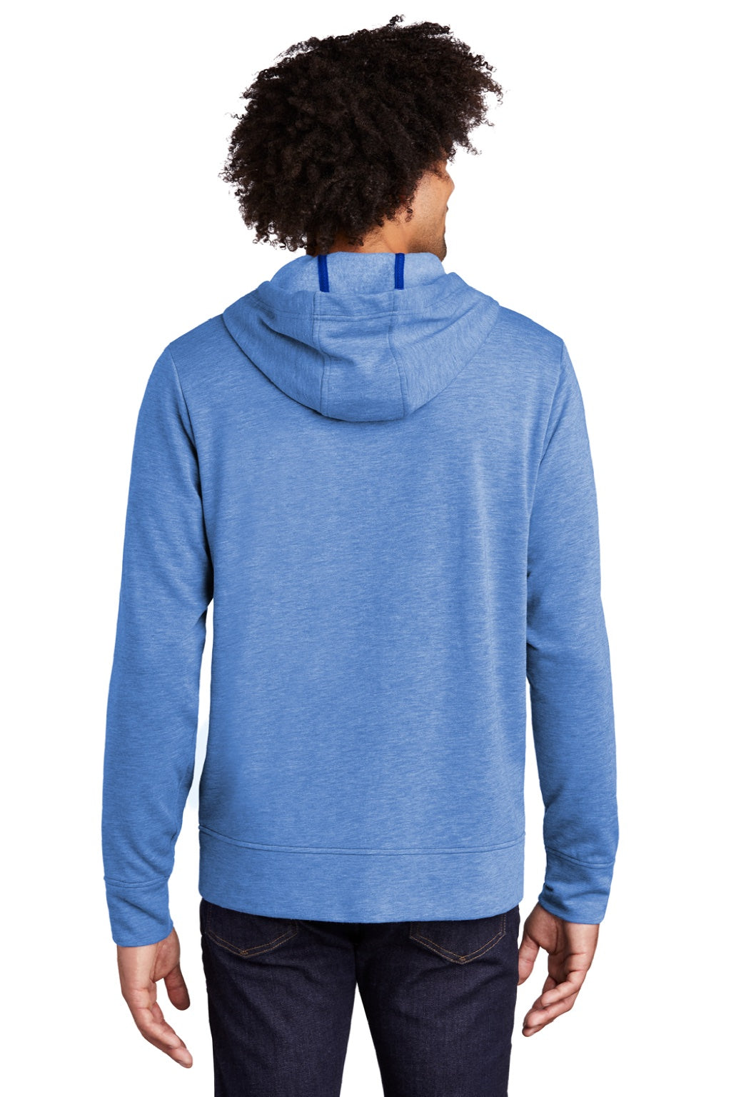 Sport-Tek ST293 Mens Moisture Wicking Fleece Full Zip Hooded Sweatshirt Hoodie w/ Pockets Heather True Royal Blue Model Back