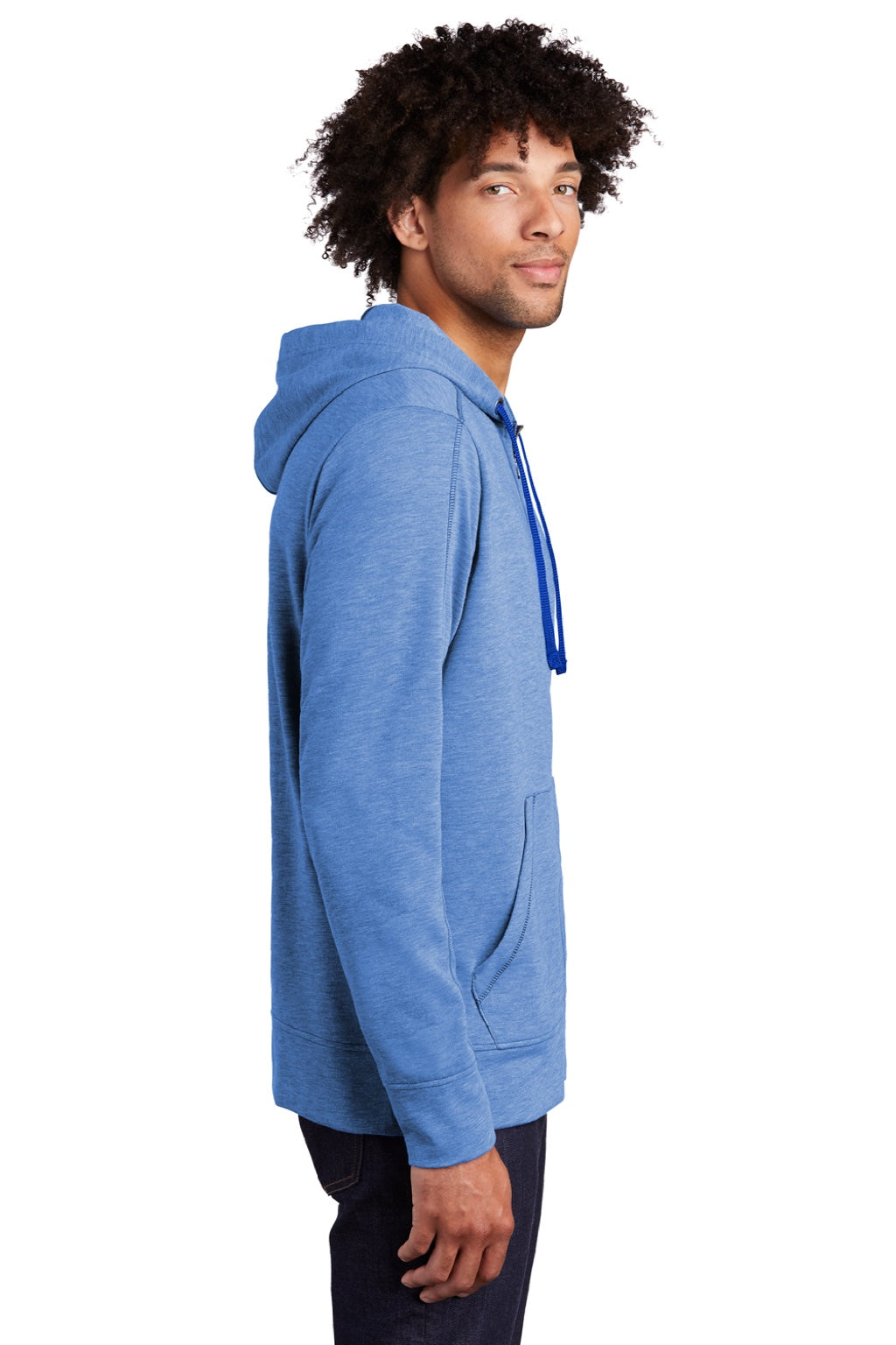 Sport-Tek ST293 Mens Moisture Wicking Fleece Full Zip Hooded Sweatshirt Hoodie w/ Pockets Heather True Royal Blue Model Side