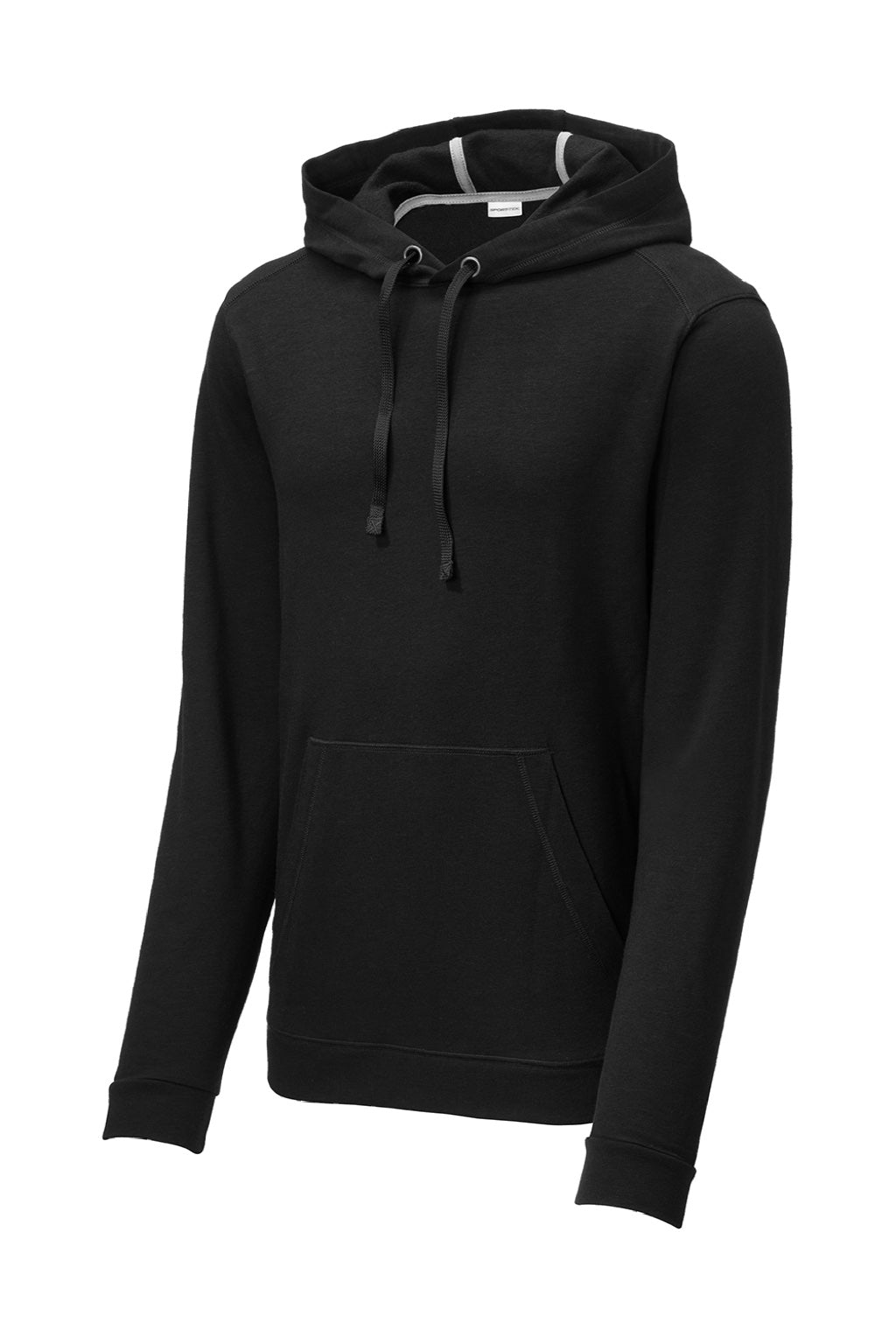 Sport-Tek ST296 Mens Moisture Wicking Fleece Hooded Sweatshirt Hoodie w/ Pouch Pocket Black Flat Front