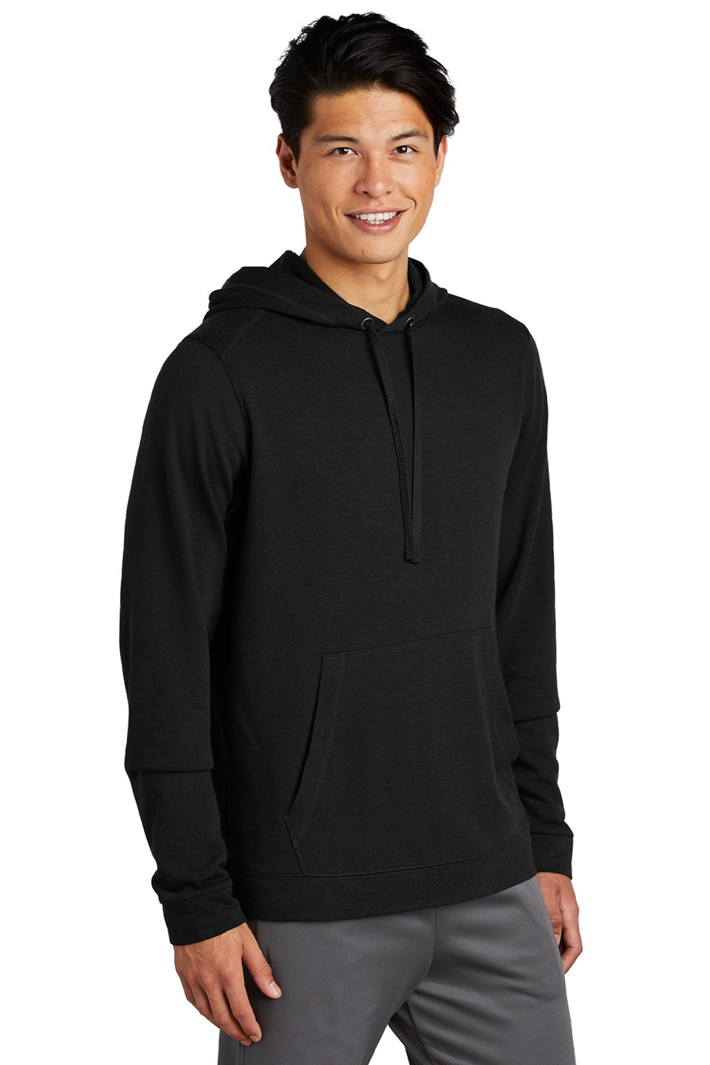Sport-Tek ST296 Mens Moisture Wicking Fleece Hooded Sweatshirt Hoodie w/ Pouch Pocket Black Model 3q
