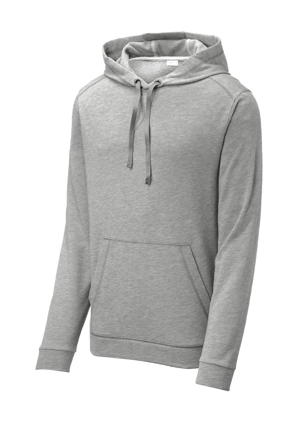 Sport-Tek ST296 Mens Moisture Wicking Fleece Hooded Sweatshirt Hoodie w/ Pouch Pocket Heather Light Grey Flat Front