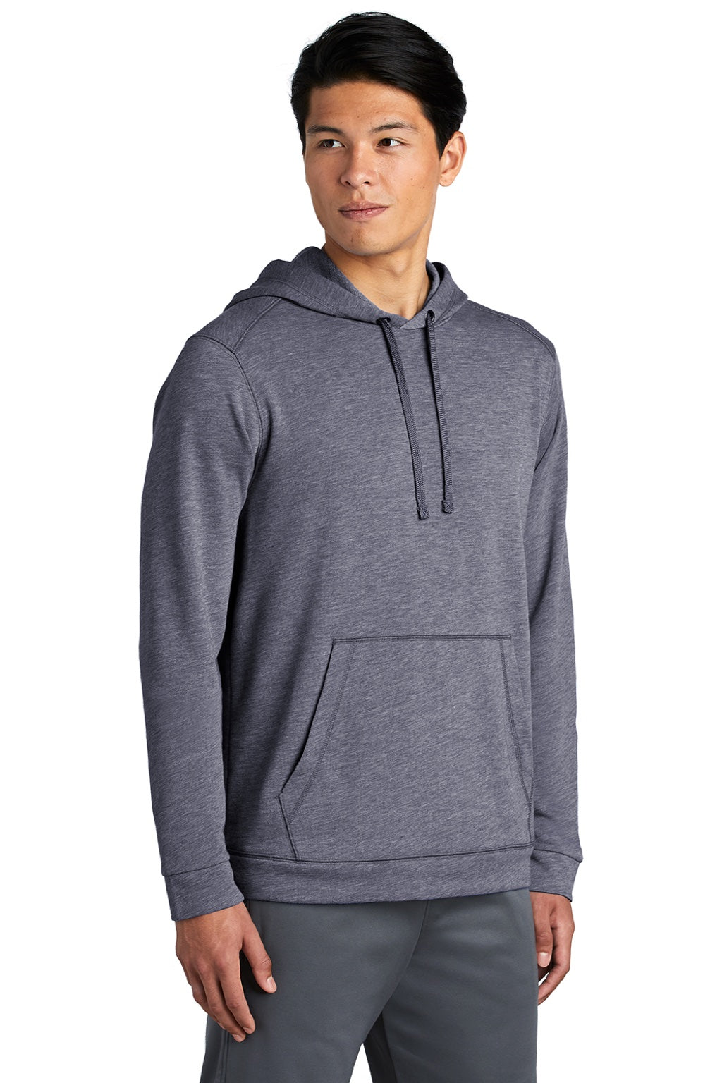 Sport-Tek ST296 Mens Moisture Wicking Fleece Hooded Sweatshirt Hoodie w/ Pouch Pocket Heather True Navy Blue Model 3q