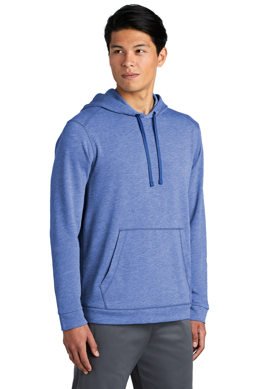 Sport-Tek ST296 Mens Moisture Wicking Fleece Hooded Sweatshirt Hoodie w/ Pouch Pocket Heather True Royal Blue Model 3q