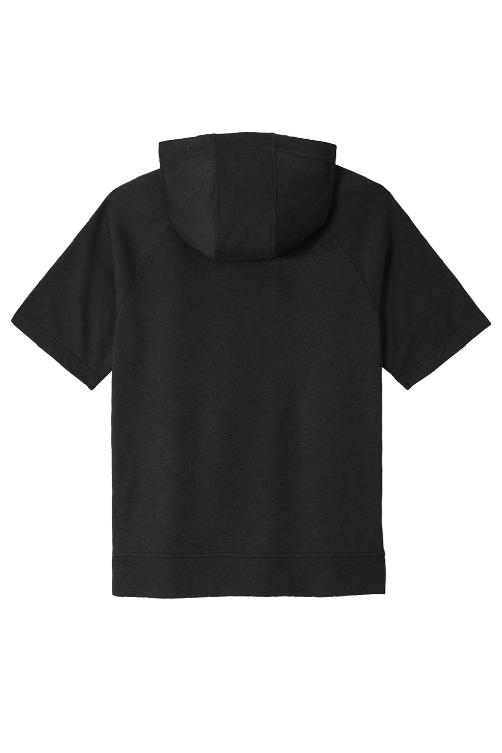 Sport-Tek ST297 Mens Moisture Wicking Fleece Short Sleeve Hooded Sweatshirt Hoodie w/ Pouch Pocket Black Flat Back