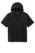 Sport-Tek ST297 Mens Moisture Wicking Fleece Short Sleeve Hooded Sweatshirt Hoodie w/ Pouch Pocket Black Flat Front