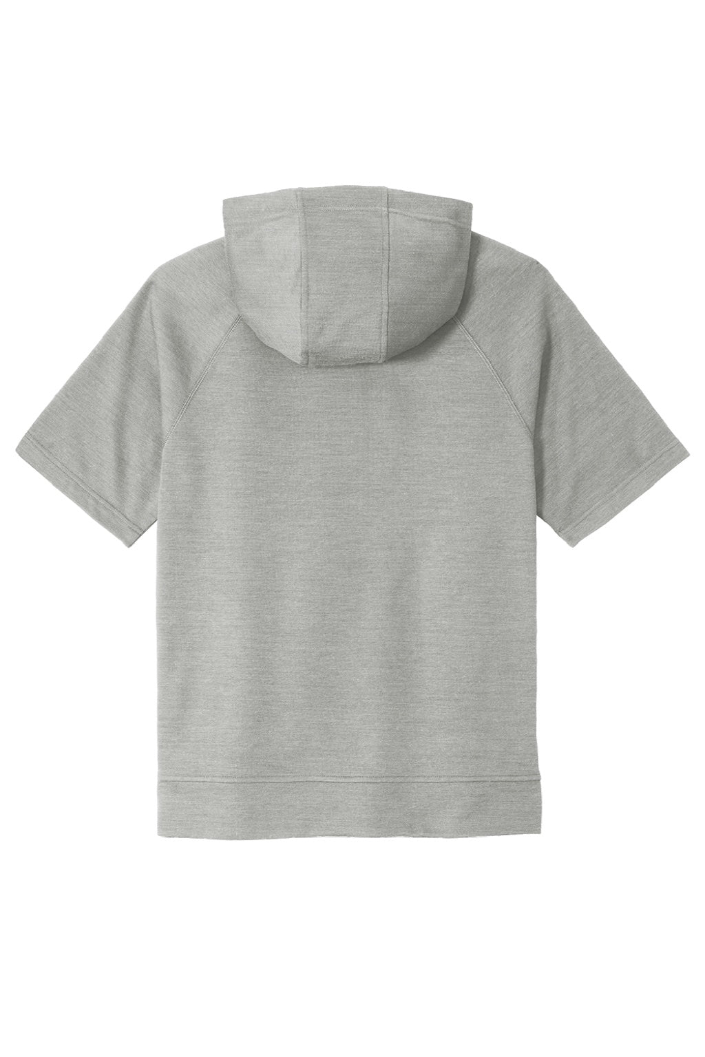 Sport-Tek ST297 Mens Moisture Wicking Fleece Short Sleeve Hooded Sweatshirt Hoodie w/ Pouch Pocket Heather Light Grey Flat Back