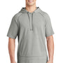 Sport-Tek Mens Moisture Wicking Fleece Short Sleeve Hooded Sweatshirt Hoodie w/ Pouch Pocket - Heather Light Grey - Closeout