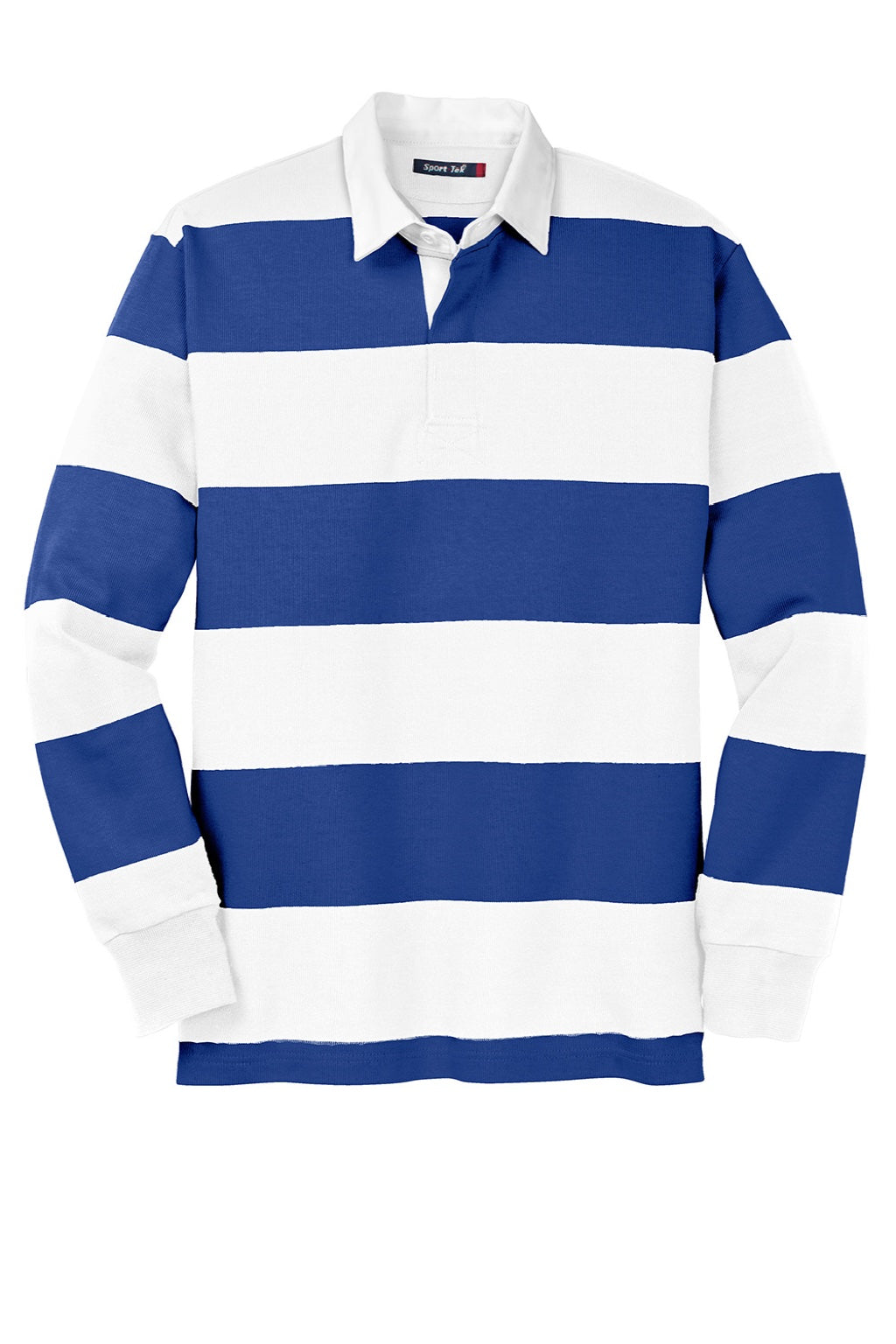 Sport-Tek ST301 Mens Classic Rugby Long Sleeve Polo Shirt True Royal Blue/White Flat Front