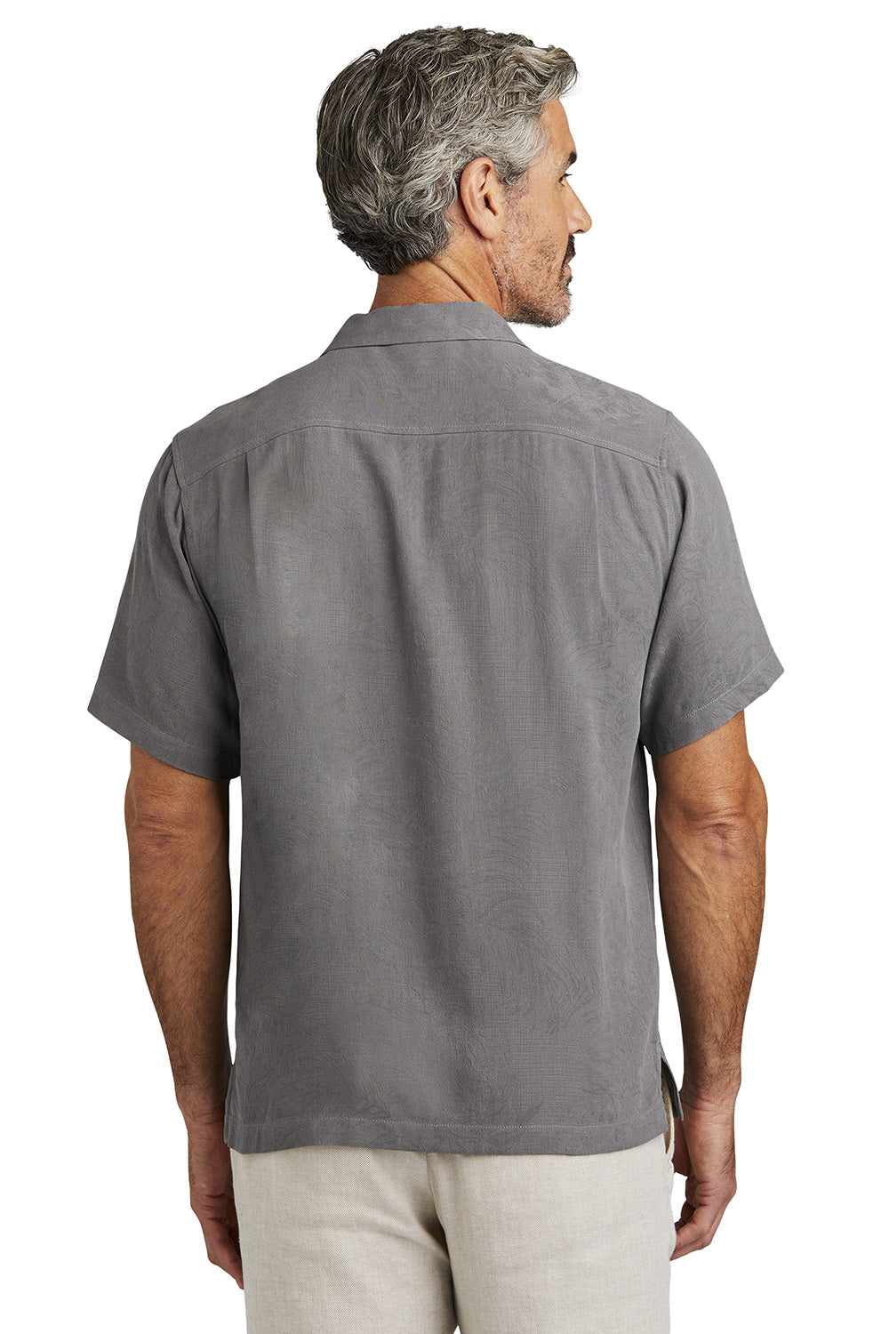 Tommy Bahama ST325384TB Mens Tropic Isles Short Sleeve Button Down Shirt Shadow Grey Model Back