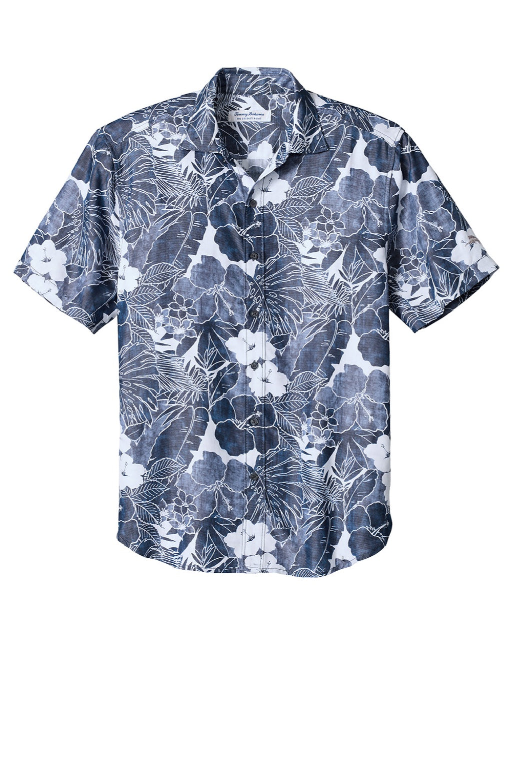 Tommy Bahama ST325929TB Mens Coconut Point Playa Flora Moisture Wicking Short Sleeve Button Down Shirt Blue Note Flat Front