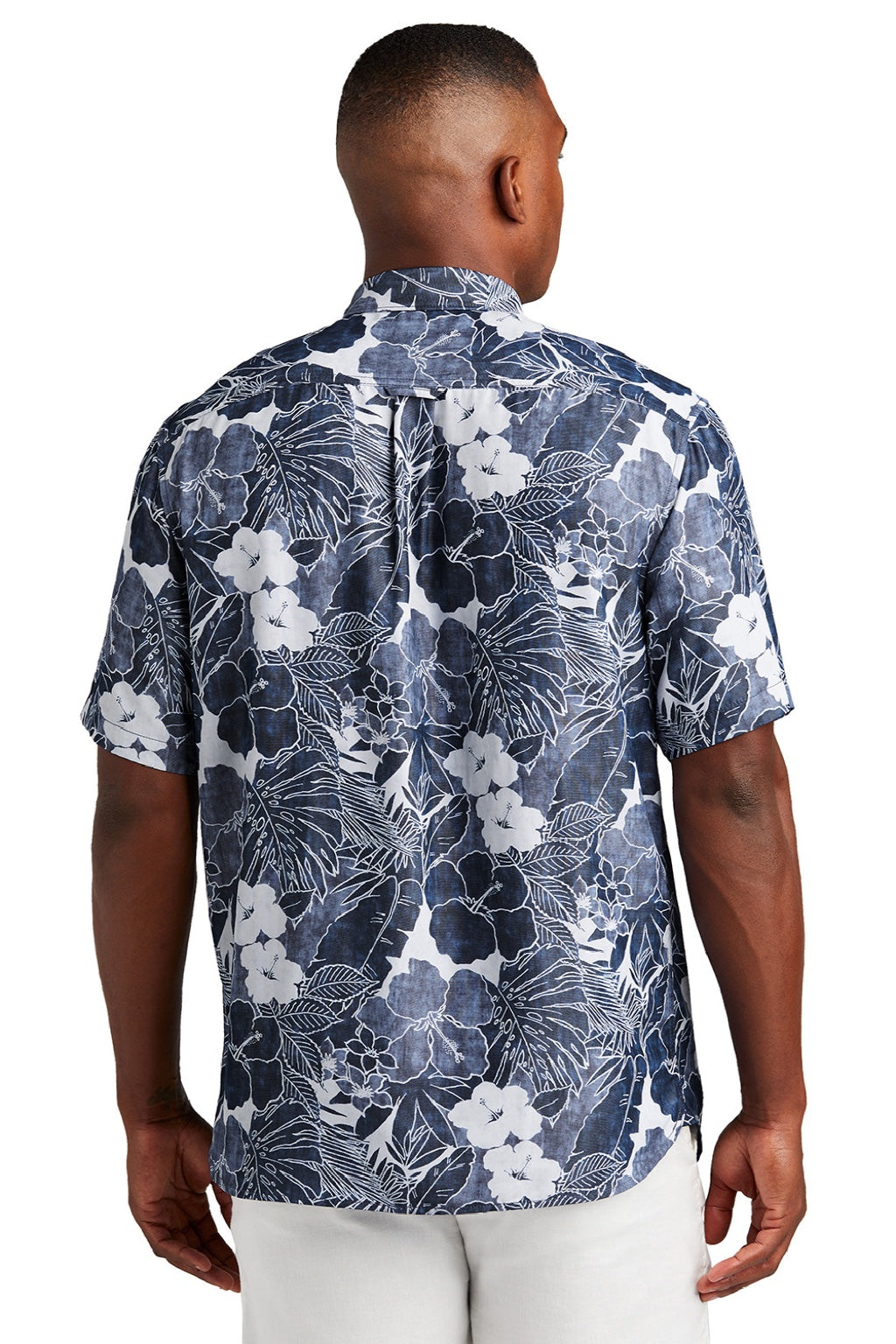 Tommy Bahama ST325929TB Mens Coconut Point Playa Flora Moisture Wicking Short Sleeve Button Down Shirt Blue Note Model Back