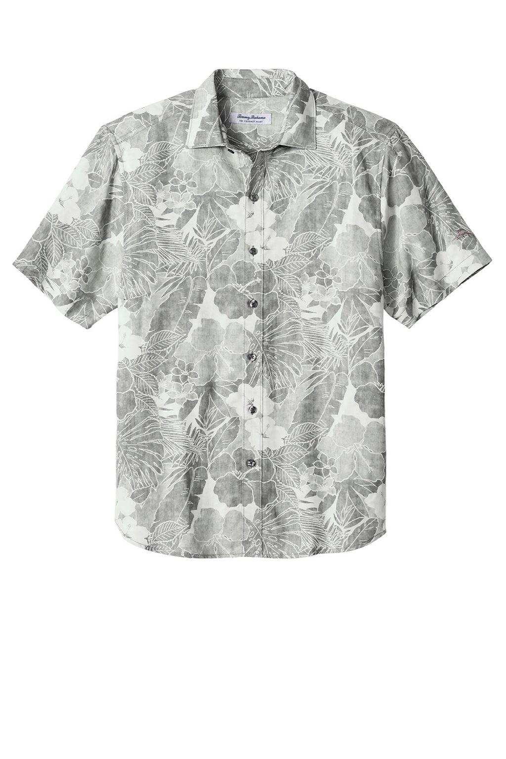 Tommy Bahama ST325929TB Mens Coconut Point Playa Flora Moisture Wicking Short Sleeve Button Down Shirt Light Grey Flat Front