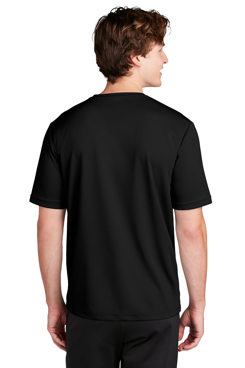 Sport-Tek ST340 Mens RacerMesh Moisture Wicking Short Sleeve Crewneck T-Shirt Black Model Back