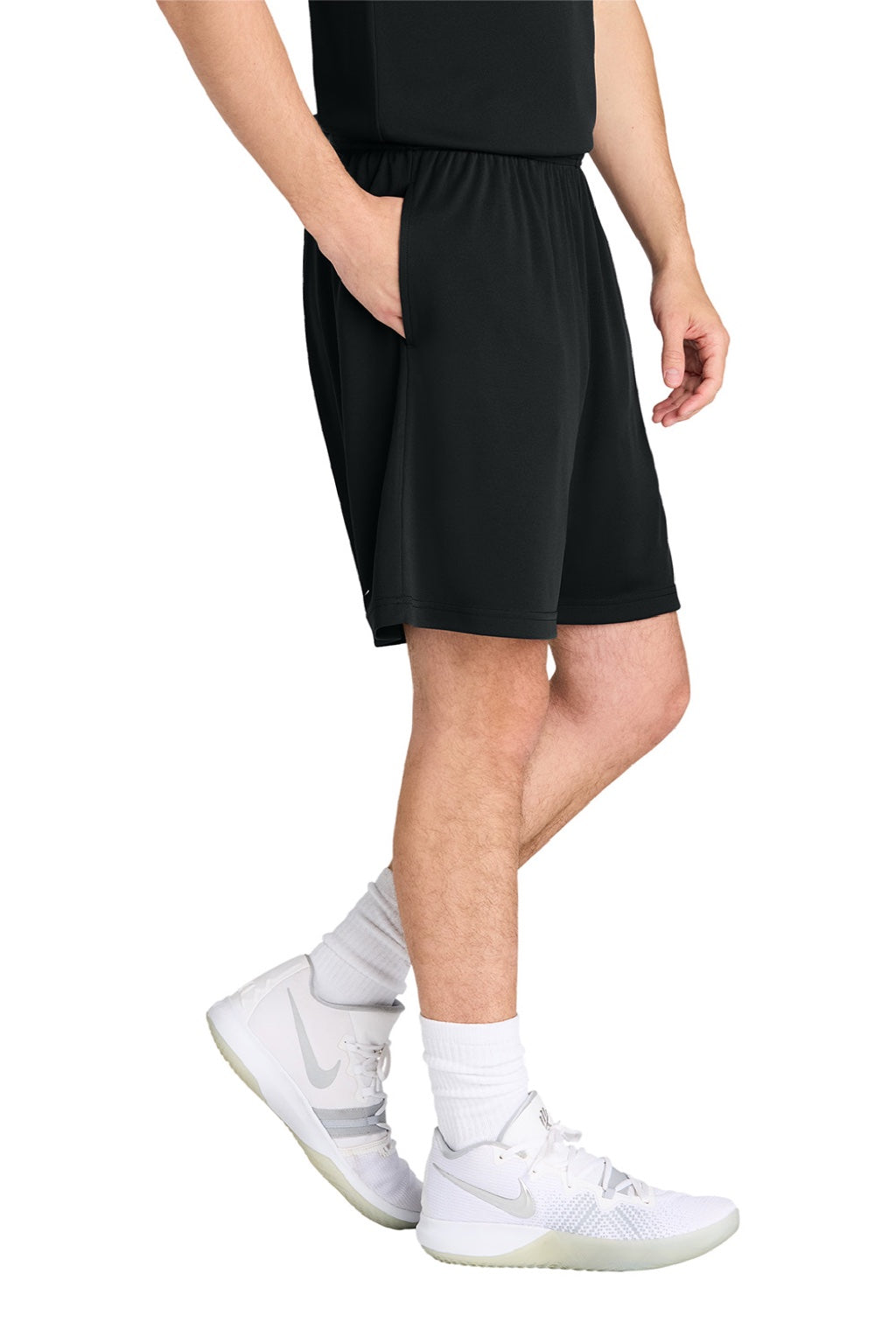Sport-Tek ST349P Mens Moisture Wicking Competitor Athletic Shorts w/ Pockets Black Model Side