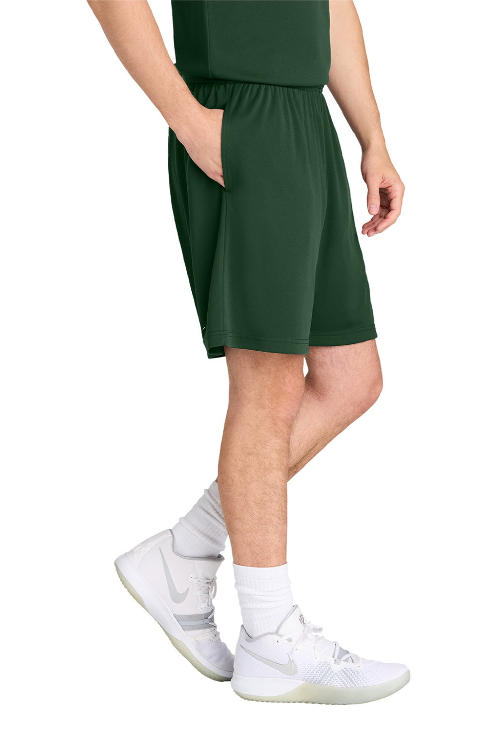 Sport-Tek ST349P Mens Moisture Wicking Competitor Athletic Shorts w/ Pockets Forest Green Model Side