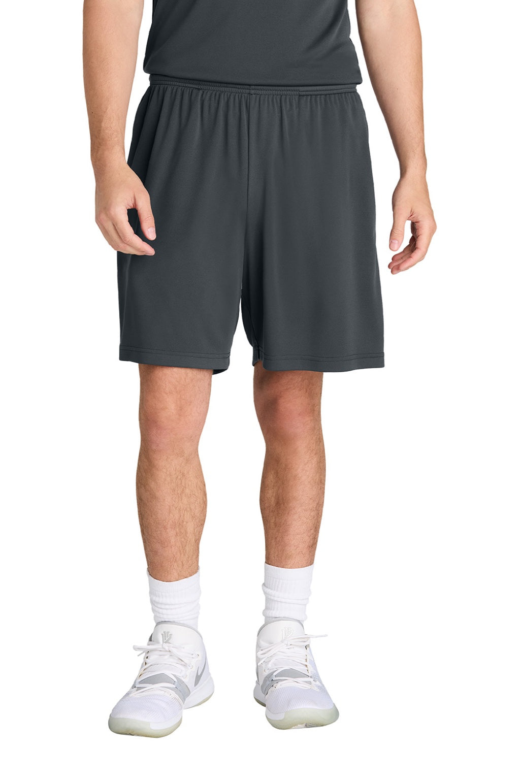 Sport-Tek ST349P Mens Moisture Wicking Competitor Athletic Shorts w/ Pockets Iron Grey Model Front
