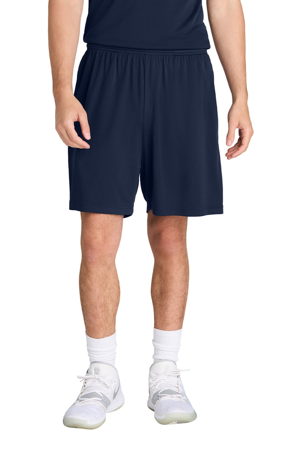 Sport-Tek ST349P Mens Moisture Wicking Competitor Athletic Shorts w/ Pockets True Navy Blue Model Front