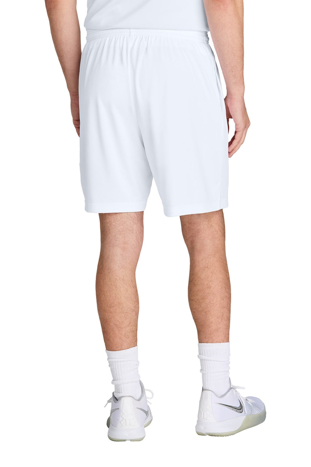 Sport-Tek ST349P Mens Moisture Wicking Competitor Athletic Shorts w/ Pockets White Model Back