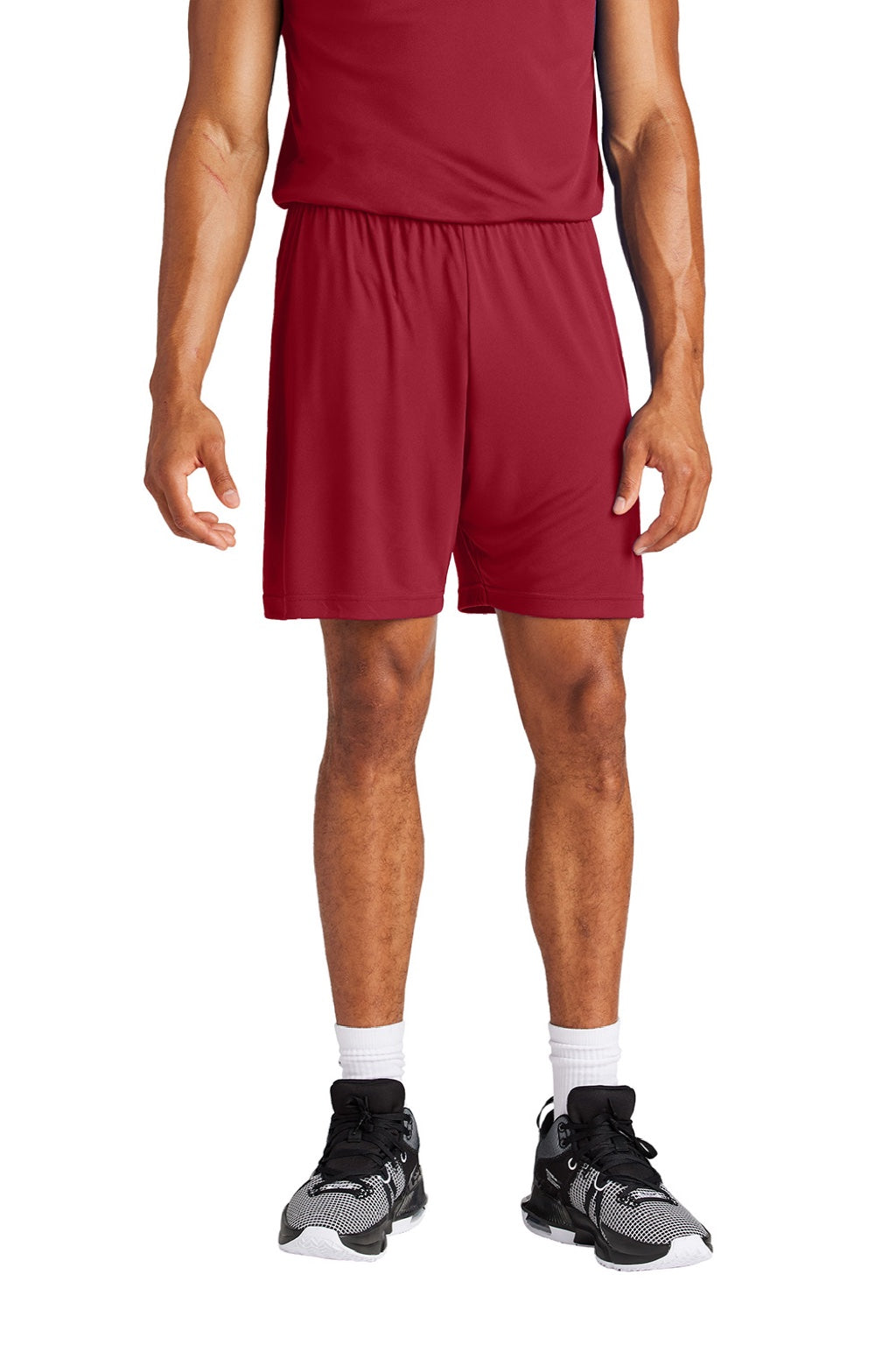 Sport-Tek ST349 Mens Moisture Wicking Competitor Athletic Shorts Deep Red Model Front
