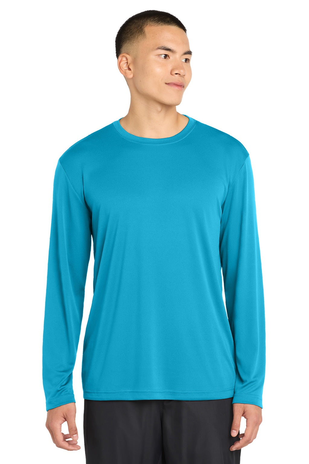 Sport-Tek ST350LS/TST350LS Mens Competitor Moisture Wicking Long Sleeve Crewneck T-Shirt Atomic Blue Model Front