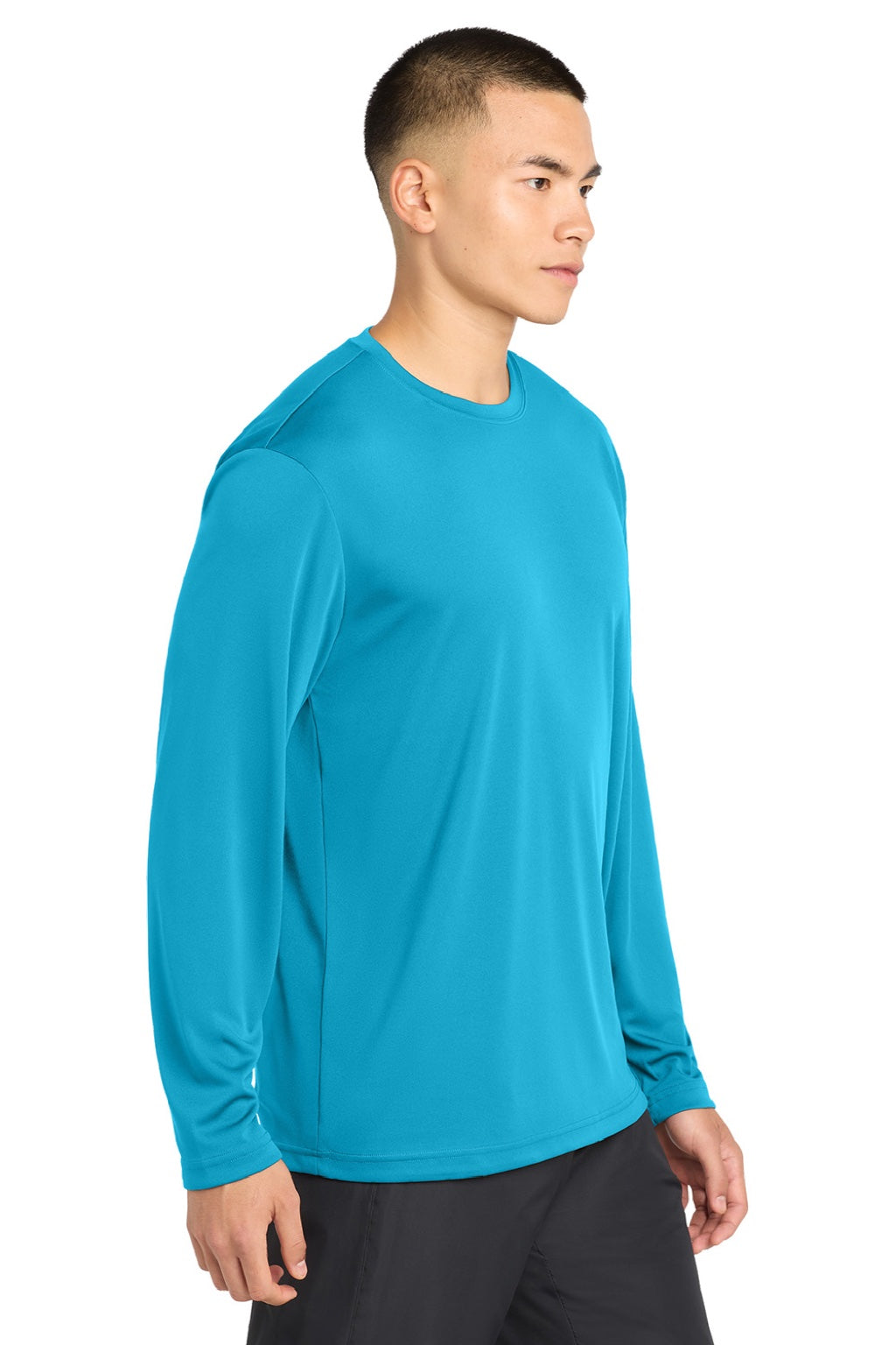 Sport-Tek ST350LS/TST350LS Mens Competitor Moisture Wicking Long Sleeve Crewneck T-Shirt Atomic Blue Model Side