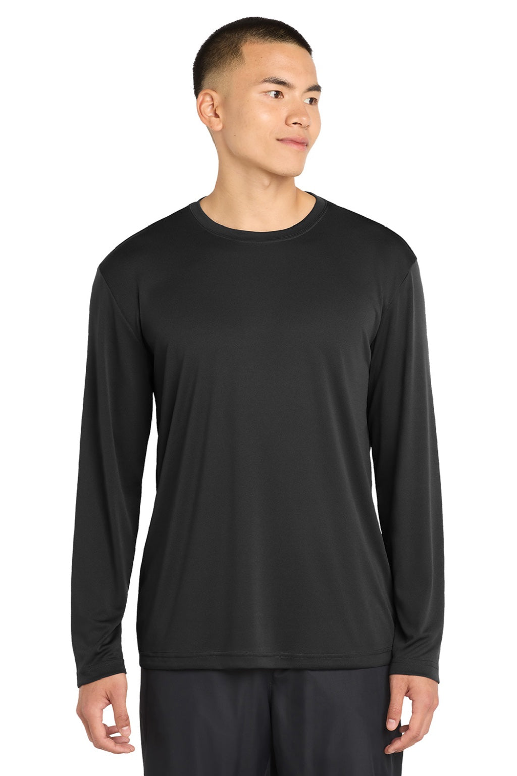 Sport-Tek ST350LS/TST350LS Mens Competitor Moisture Wicking Long Sleeve Crewneck T-Shirt Black Model Front