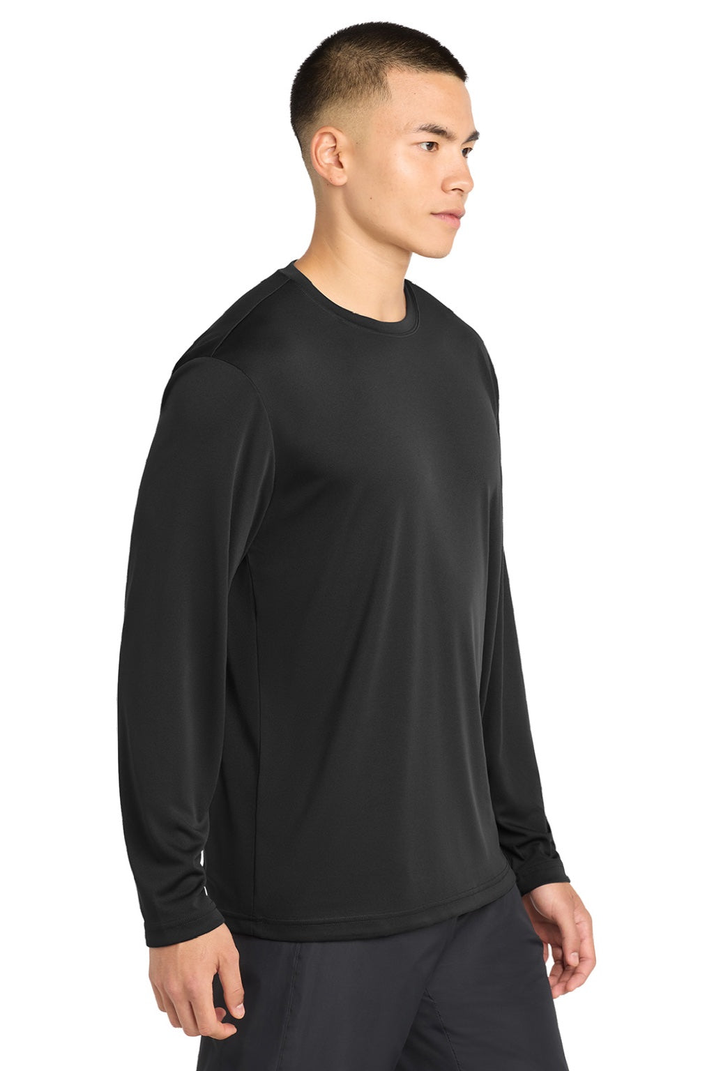 Sport-Tek ST350LS/TST350LS Mens Competitor Moisture Wicking Long Sleeve Crewneck T-Shirt Black Model Side