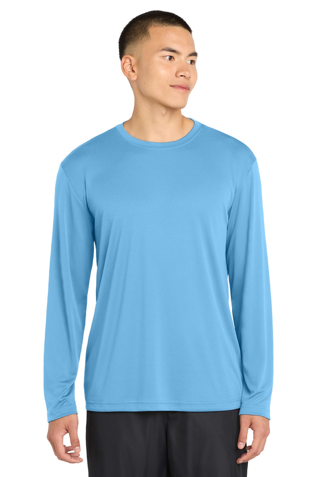 Sport-Tek ST350LS/TST350LS Mens Competitor Moisture Wicking Long Sleeve Crewneck T-Shirt Carolina Blue Model Front