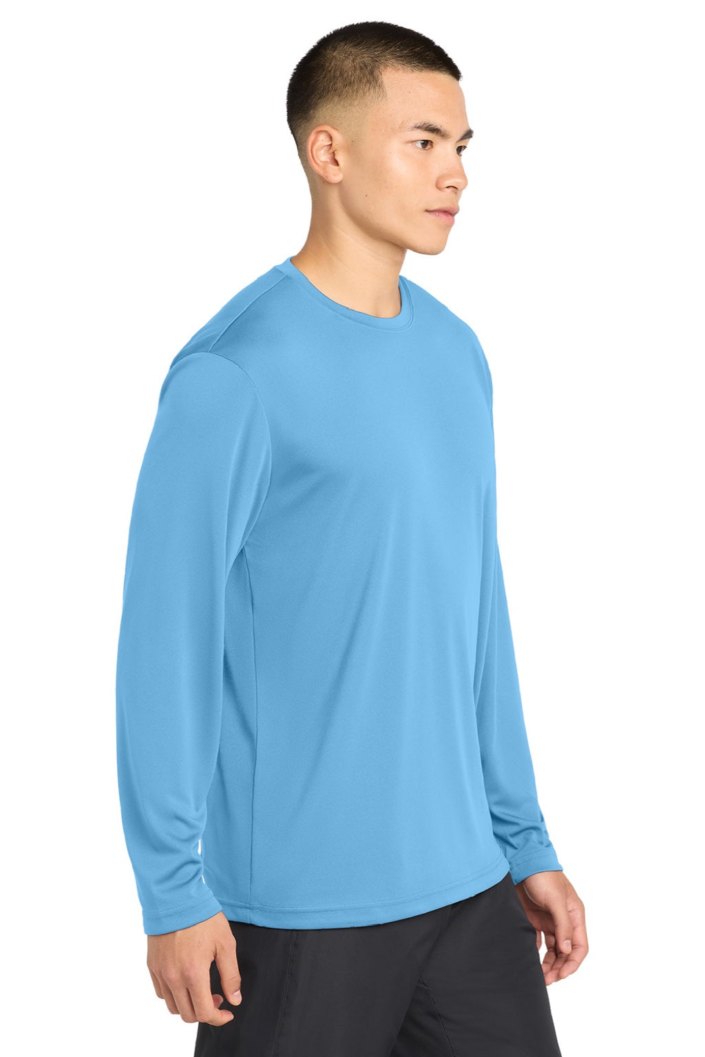 Sport-Tek ST350LS/TST350LS Mens Competitor Moisture Wicking Long Sleeve Crewneck T-Shirt Carolina Blue Model Side