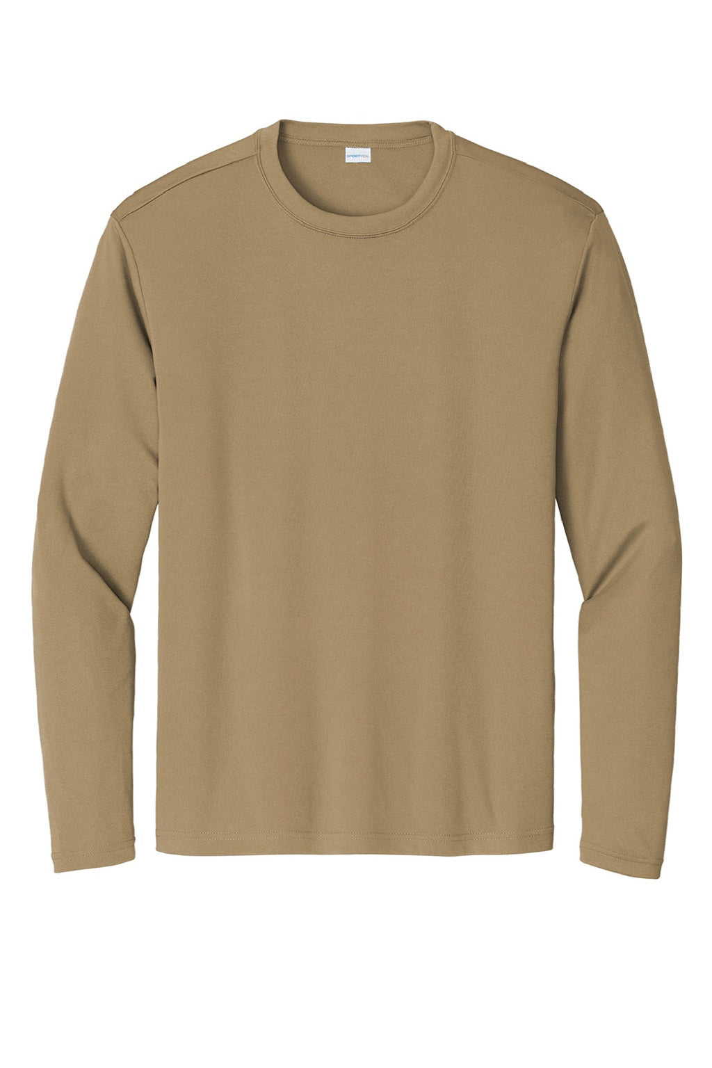 Sport-Tek ST350LS/TST350LS Mens Competitor Moisture Wicking Long Sleeve Crewneck T-Shirt Coyote Brown Flat Front