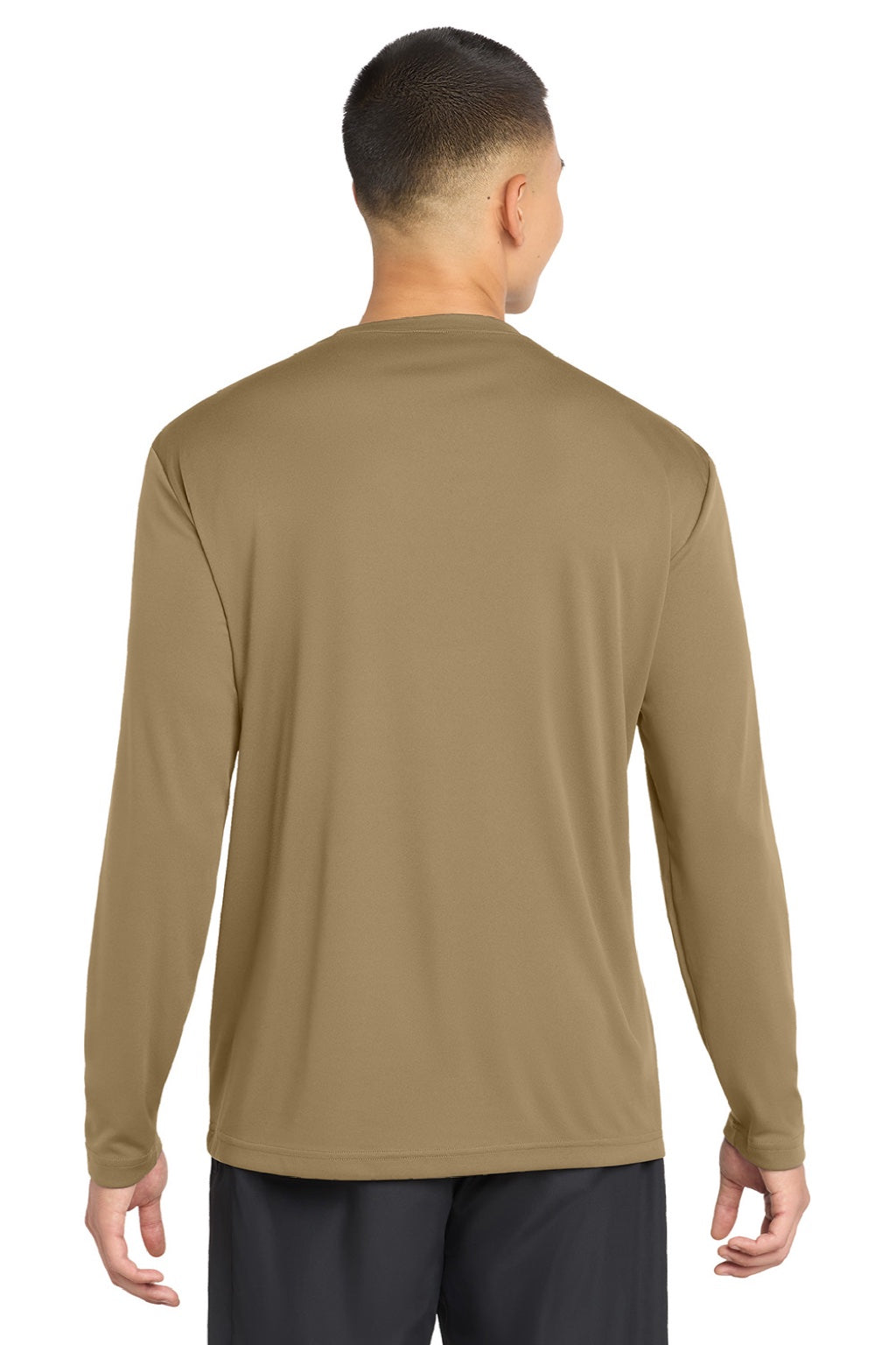 Sport-Tek ST350LS/TST350LS Mens Competitor Moisture Wicking Long Sleeve Crewneck T-Shirt Coyote Brown Model Back