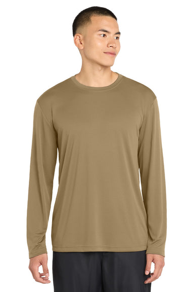 Sport-Tek ST350LS/TST350LS Mens Competitor Moisture Wicking Long Sleeve Crewneck T-Shirt Coyote Brown Model Front