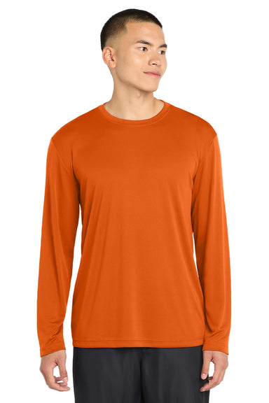 Sport-Tek ST350LS/TST350LS Mens Competitor Moisture Wicking Long Sleeve Crewneck T-Shirt Deep Orange Model Front