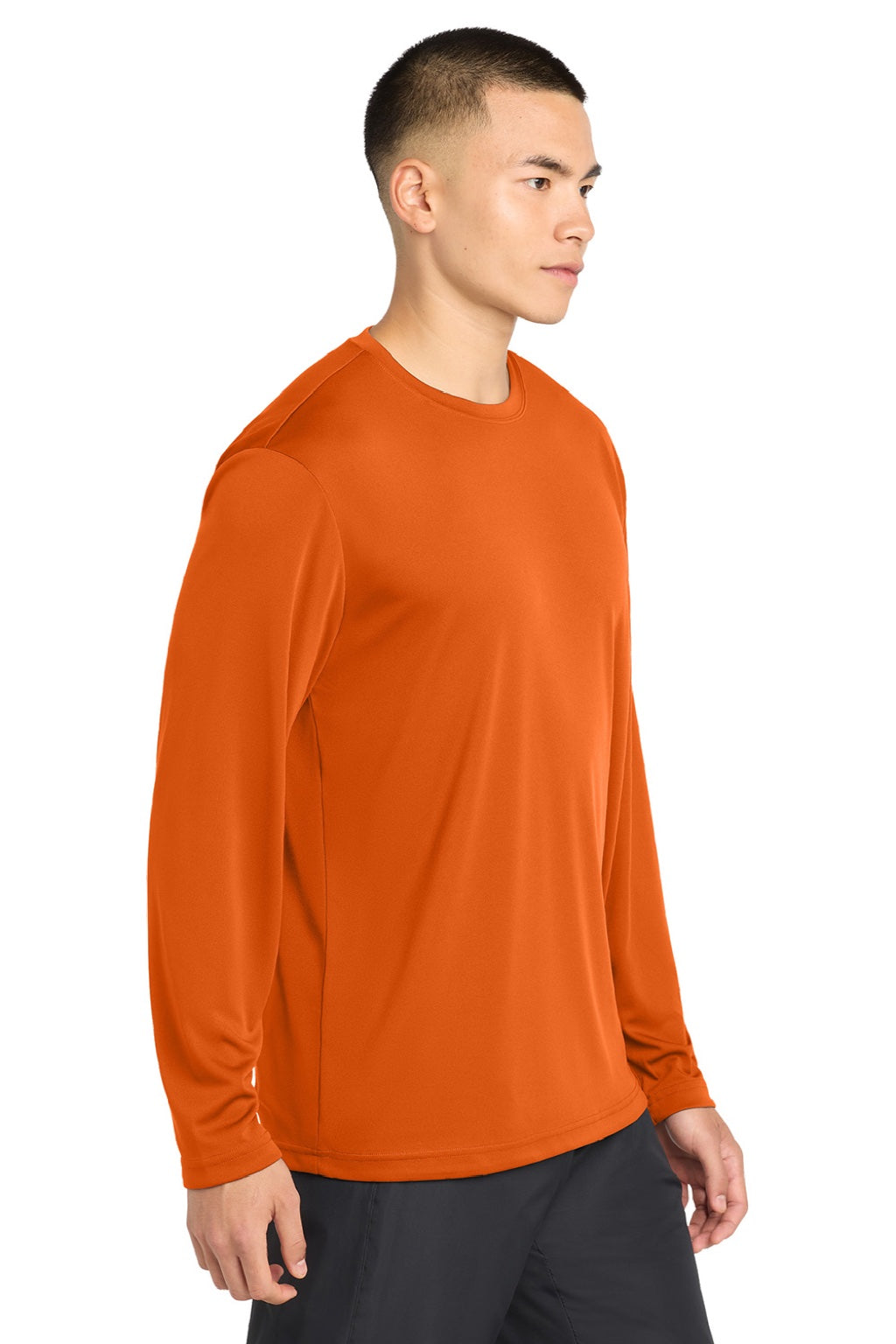 Sport-Tek ST350LS/TST350LS Mens Competitor Moisture Wicking Long Sleeve Crewneck T-Shirt Deep Orange Model Side