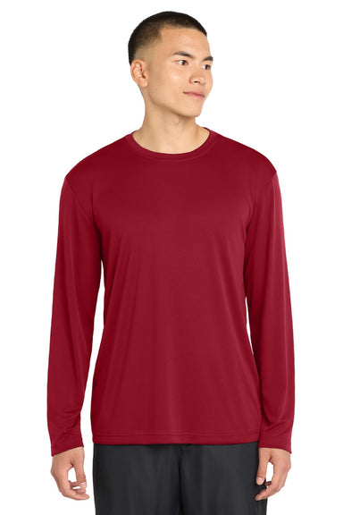 Sport-Tek ST350LS/TST350LS Mens Competitor Moisture Wicking Long Sleeve Crewneck T-Shirt Deep Red Model Front