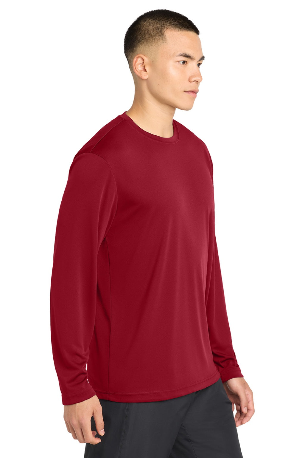 Sport-Tek ST350LS/TST350LS Mens Competitor Moisture Wicking Long Sleeve Crewneck T-Shirt Deep Red Model Side