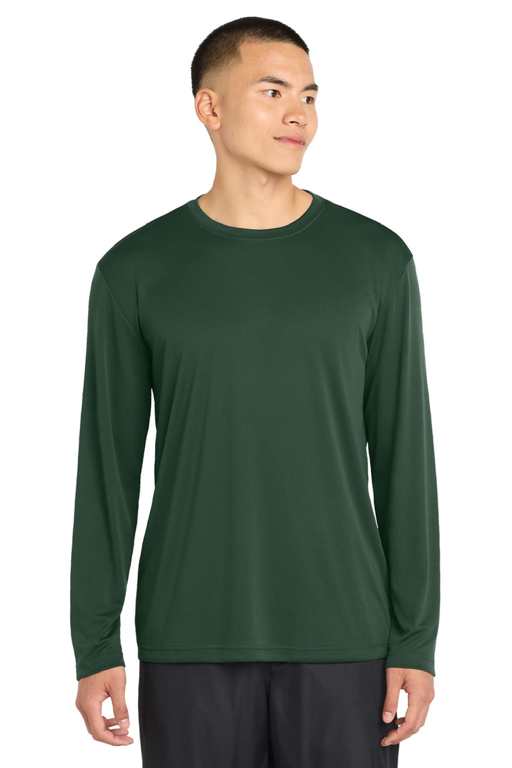 Sport-Tek ST350LS/TST350LS Mens Competitor Moisture Wicking Long Sleeve Crewneck T-Shirt Forest Green Model Front
