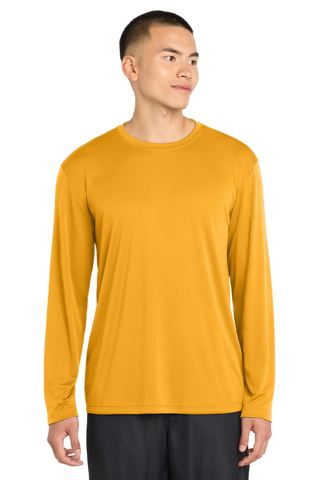 Sport-Tek ST350LS/TST350LS Mens Competitor Moisture Wicking Long Sleeve Crewneck T-Shirt Gold Model Front