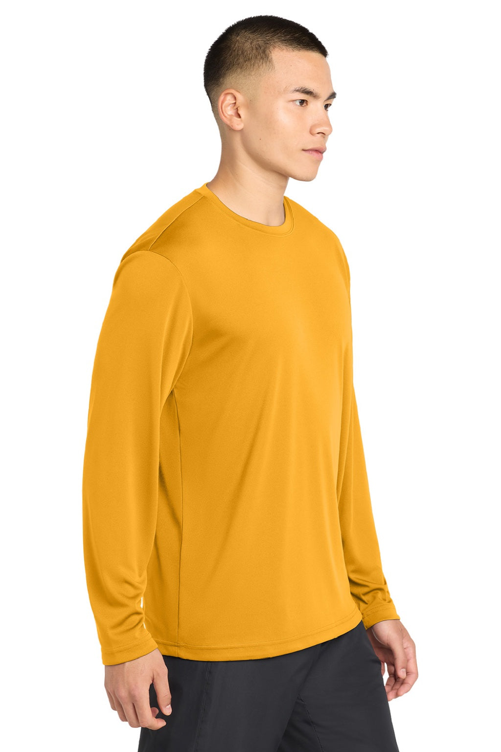 Sport-Tek ST350LS/TST350LS Mens Competitor Moisture Wicking Long Sleeve Crewneck T-Shirt Gold Model Side