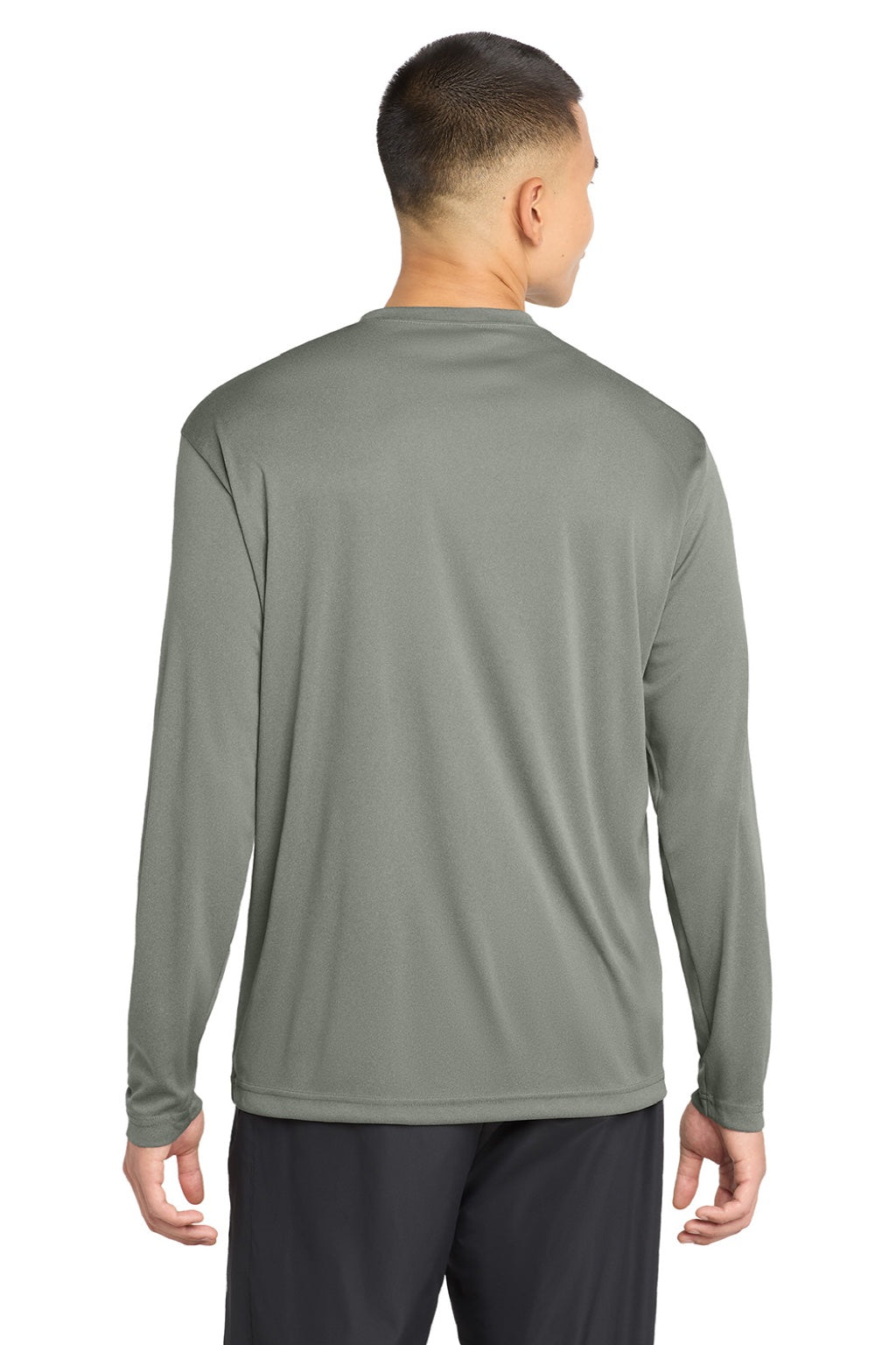 Sport-Tek ST350LS/TST350LS Mens Competitor Moisture Wicking Long Sleeve Crewneck T-Shirt Heather Concrete Grey Model Back
